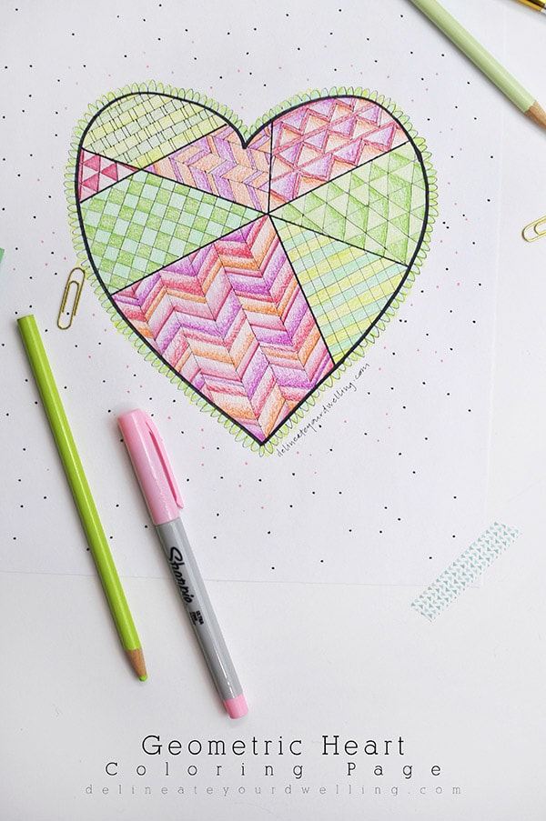 Geometric Heart Adult Coloring Page printable