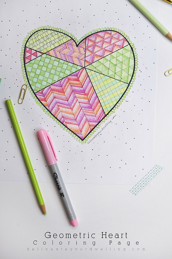 Geometric Heart Coloring Page, Delineateyourdwelling.com