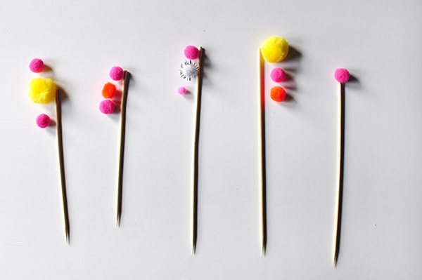 Pom Poms and wooden skewers