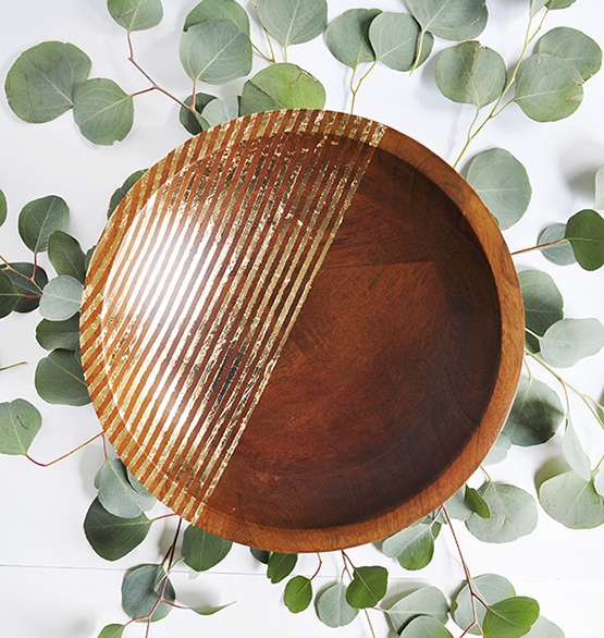 Striped Gold Foil Wooden Bowl