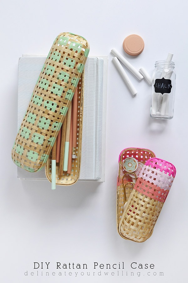 Green and Pink Rattan Pencil Case