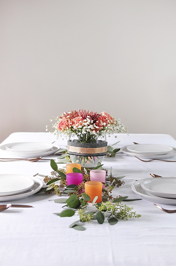 Thanksgiving Table Decoration, coral, orange and pink