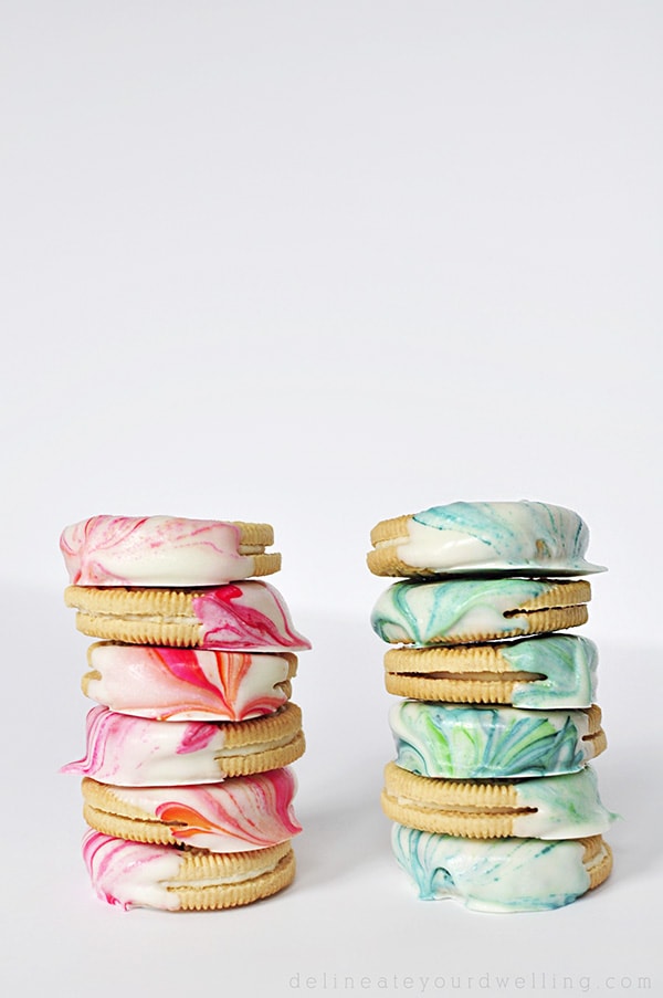 Stacked Marble Dipped OREO cookies