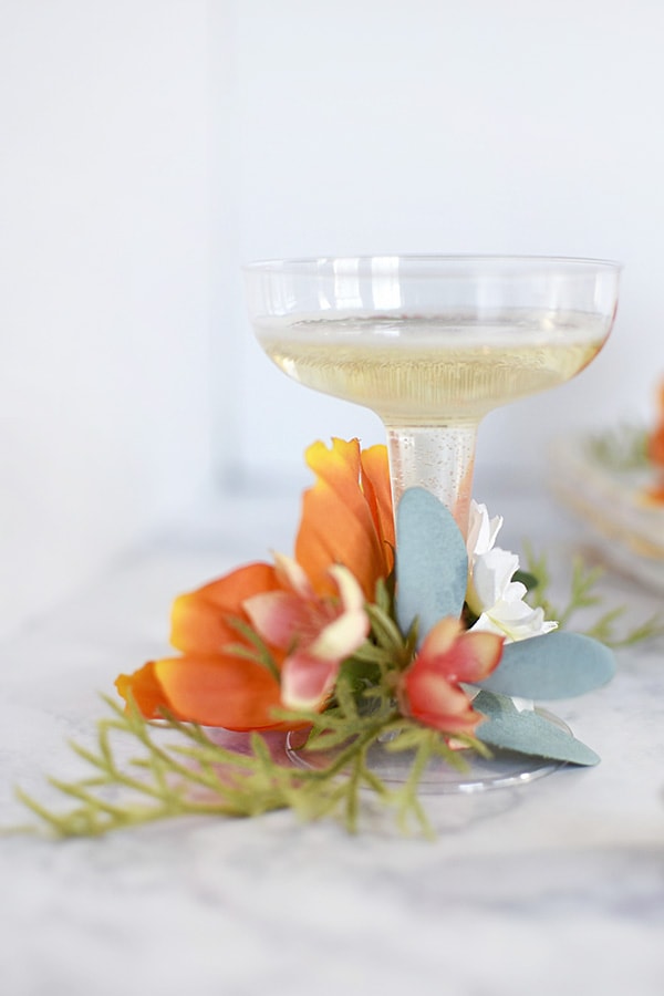 Faux Floral Champagne Saucer Glasses