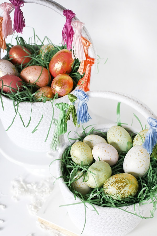 First, learn how to make tassels using Embroidery Floss. Then apply those tassels to any type of basket, making a simple and fun DIY Tassel Easter Basket for Easter this year! Delineate Your Dwelling #easterbasketDIY #tasselbasket #DIYEasterBasket #DIYEaster