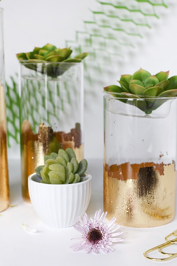 DIY Gold Foil Vase, perfect for holding flowers, succulents and many other small decor items! | Delineate Your Dwelling