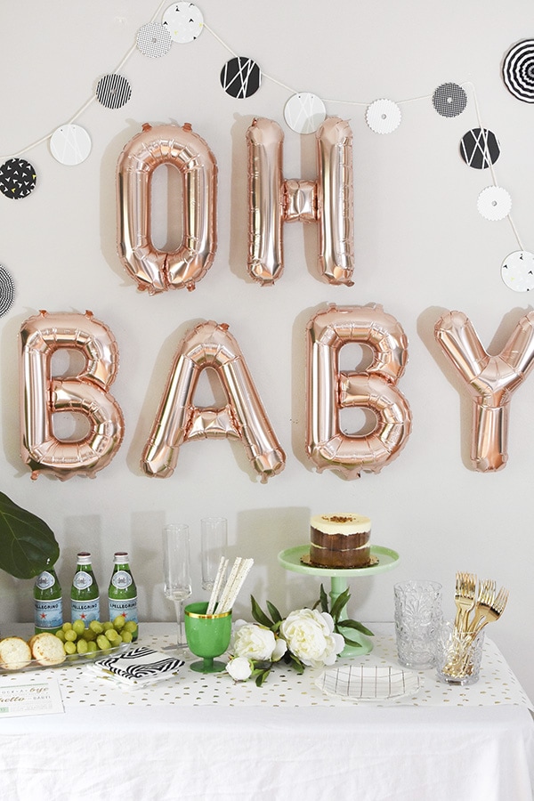 Fun Modern Woodland themed Baby Shower : OH BABY balloons