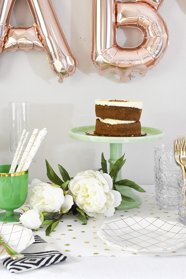 Fun Modern Woodland themed Baby Shower : Cake, peonies