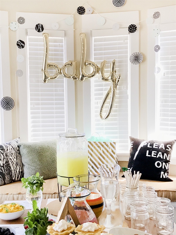 Fun Modern Woodland themed Baby Shower : Food Table, Baby balloon