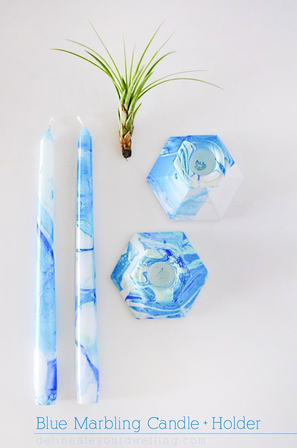 Blue Marbled Candle Holder