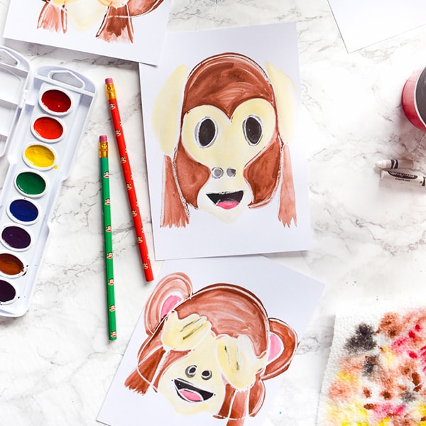 1 Watercolored Emoji Monkeys