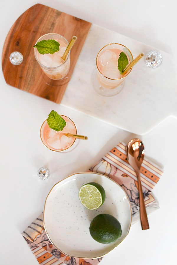 Red Bell Pepper Cocktail and marble wood cutting board