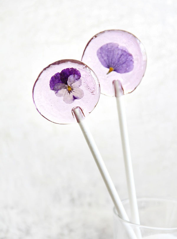 purple flower lollipops pansy