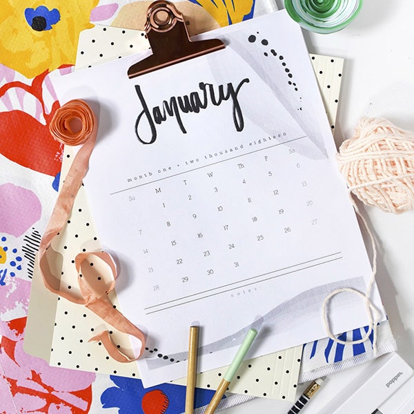 1 2018 FREE Hand Lettered Calendar