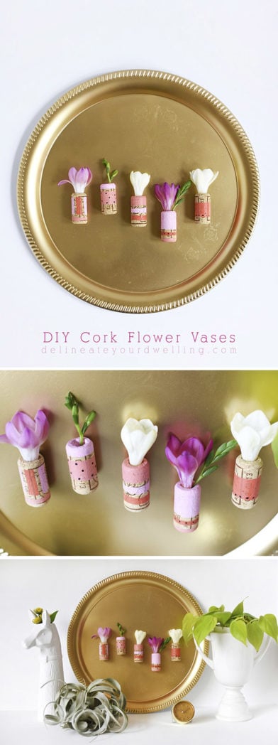 Easiest ever, DIY Mini Cork Flower Vases! Little pops of happy flowers wherever you like. Delineate Your Dwelling