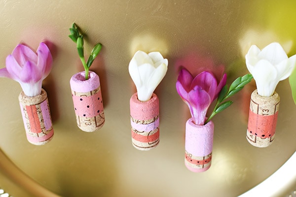 Easiest ever, DIY Mini Cork Flower Vases! Little pops of happy flowers wherever you like. Delineate Your Dwelling