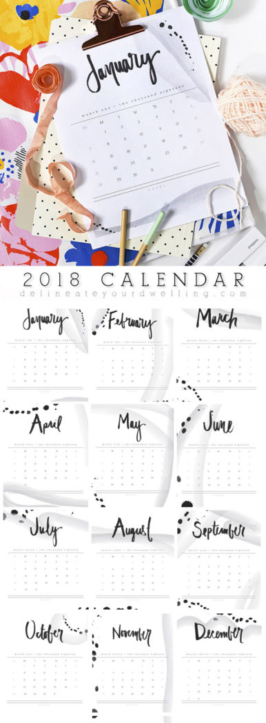 2018 Hand Lettered Calendar, Delineate Your Dwelling #calendar #handletteredcalendar