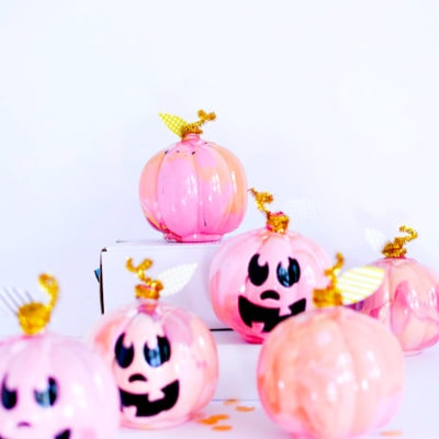 Fun and festive DIY Pink Marbled Pumpkins