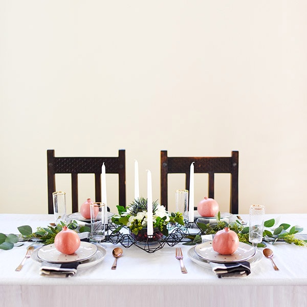 Thanksgiving Table in black, white, green + pink