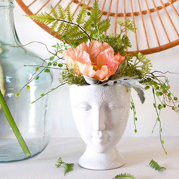 Face Vase with Faux Plants