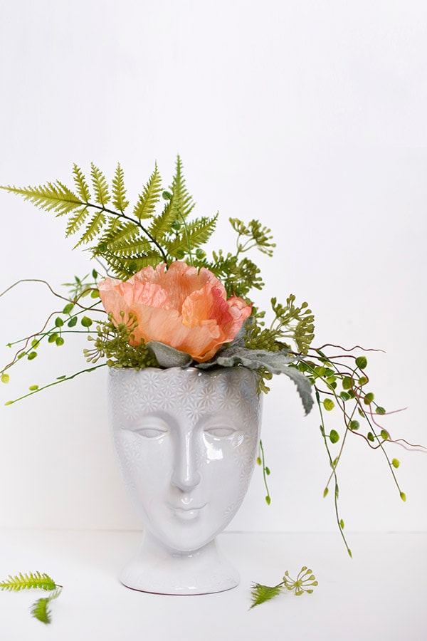 Gorgeous Face Vase Planter with faux flowers, Delineate Your Dwelling