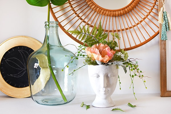 Gorgeous Face Vase Planter with faux flowers, Delineate Your Dwelling