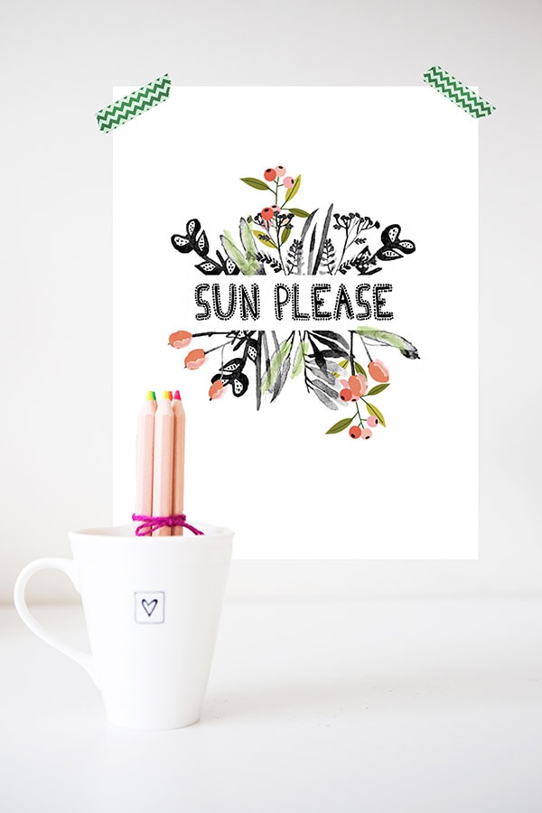 Download your gorgeous black and white watercolor Sun Please print. Hang in your home to remember that sunshine is going to come back at some point! Delineate Your Dwelling #graphicprint