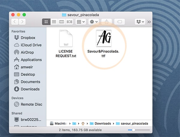 Install fonts on a Mac- step1