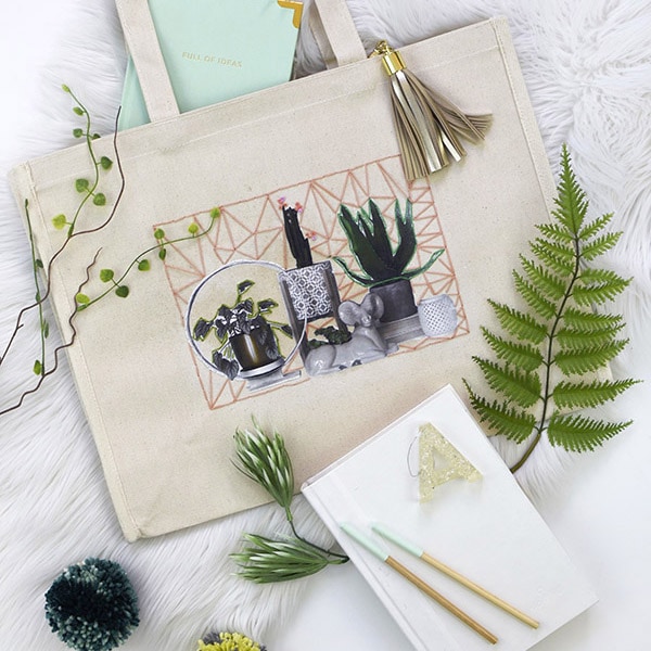 1-Plant Embroidery Tote Bag DIY