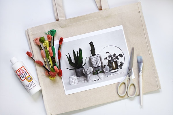 Plant Embroidery Tote Bag-supplies