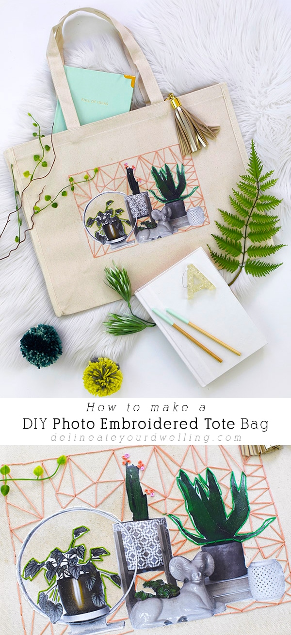 Plant Photo Embroidery Tote Bag