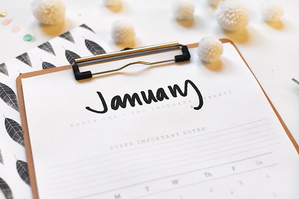 2020 FREE Hand Lettered January Calendar