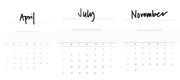 2020 FREE Hand Lettered Printable Calendar