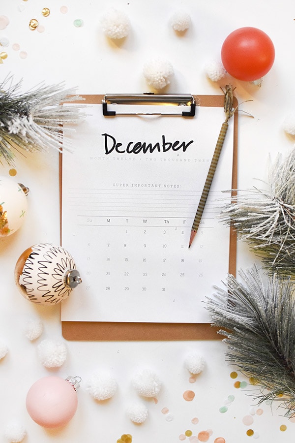 2020 FREE Hand Lettered Printable December Calendar