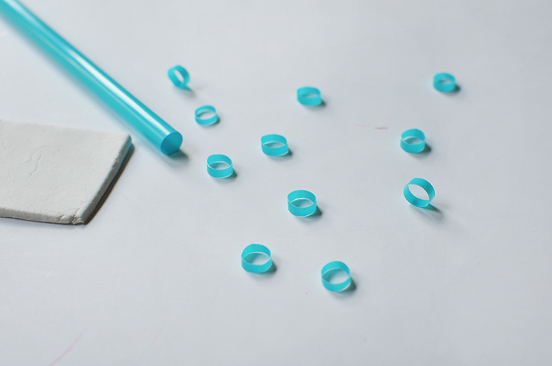 Cut blue plastic straws