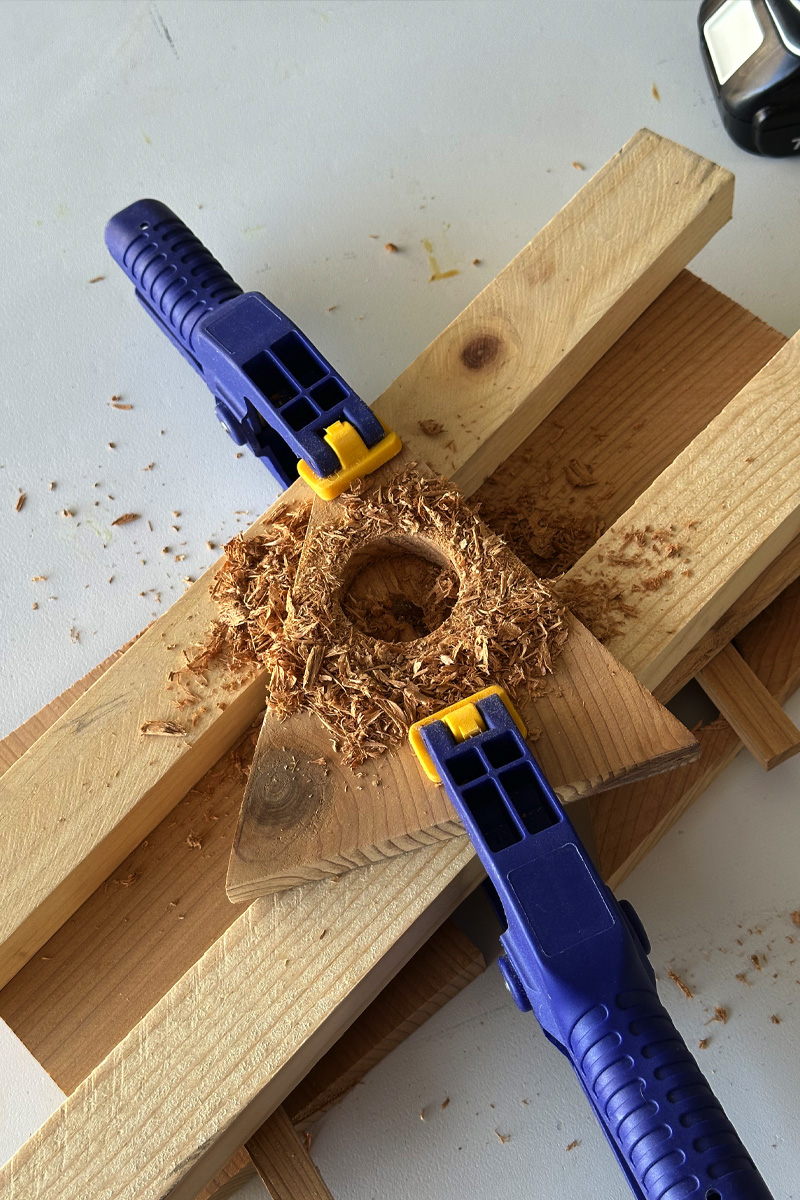 Saw dust drill hole