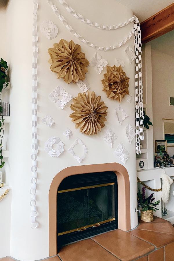 Holiday Fireplace with Paper Garlands