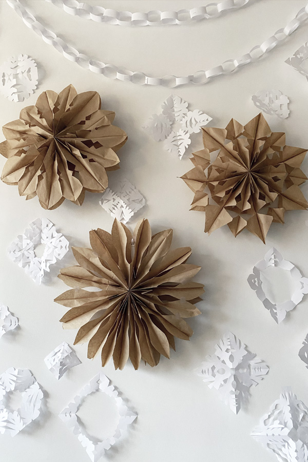 Fancy Paper Snowflakes on a wall