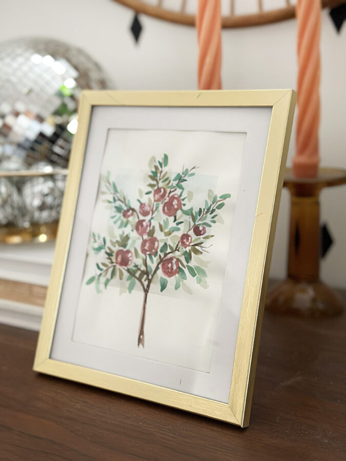 Gold Frame Apple Tree Watercolor