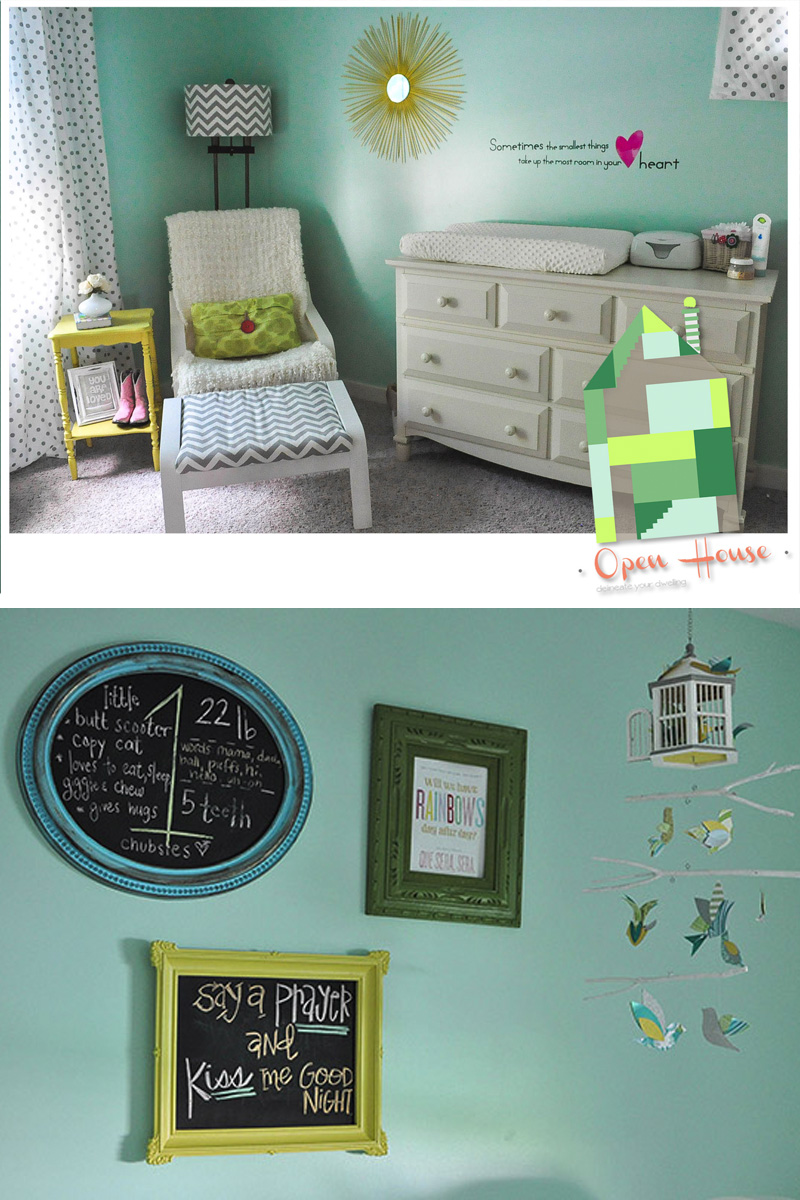 Aqua Yellow Gray Baby girl Nursery Tour 