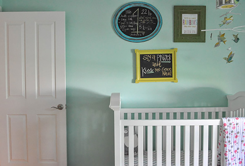 Chalkboards on aqua wall