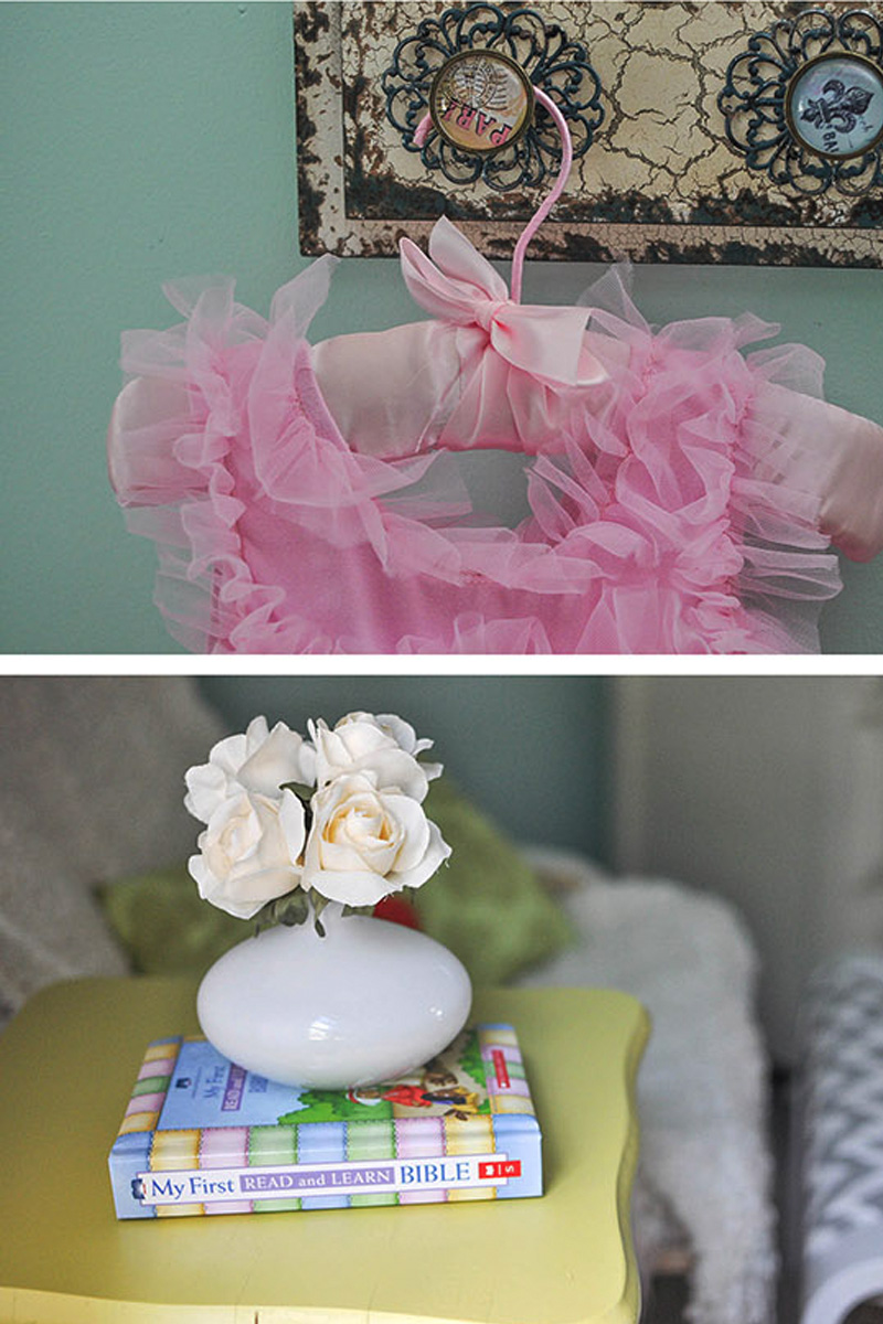 Pink tutu and yellow sidetable