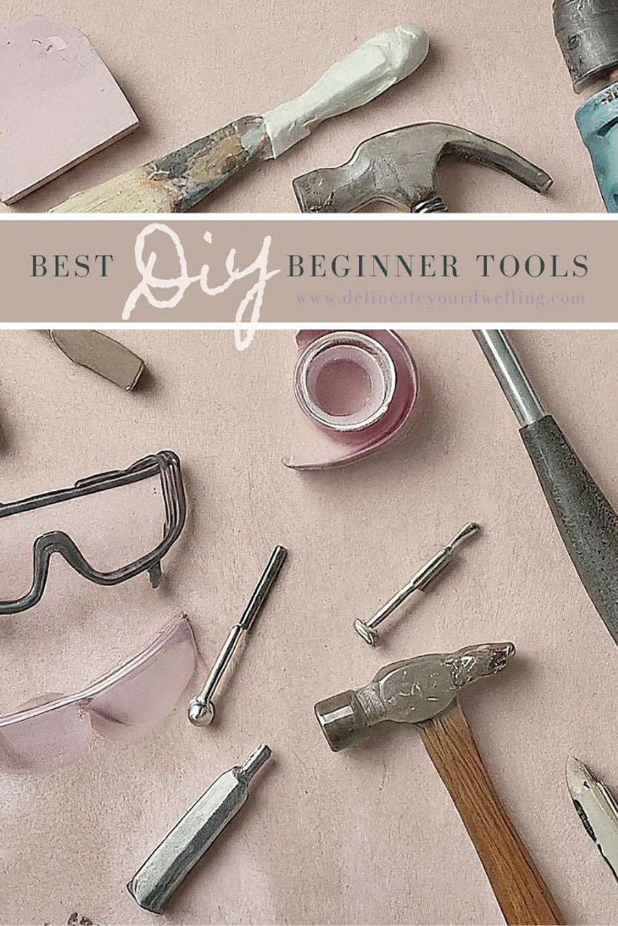 DIY hammer, screwdriver and safety glasses