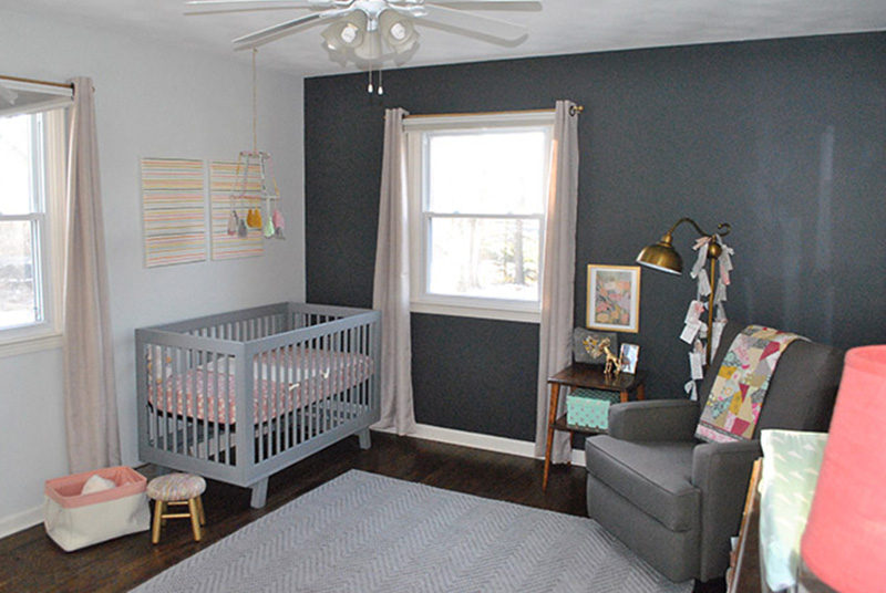 Navy painted walls, Girl Nursery