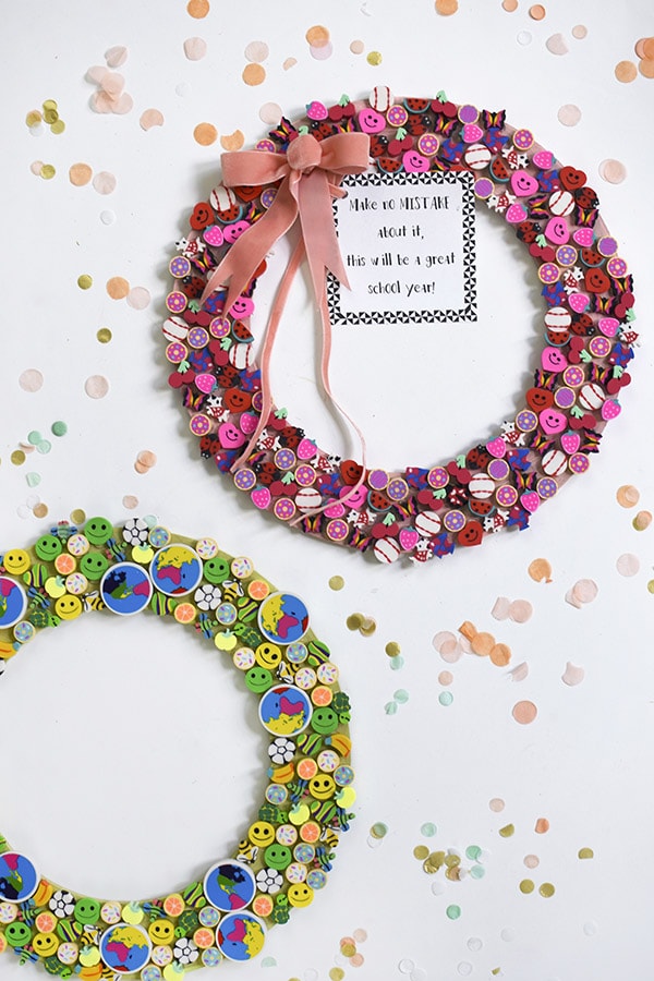 Back to School Eraser Wreath pink green