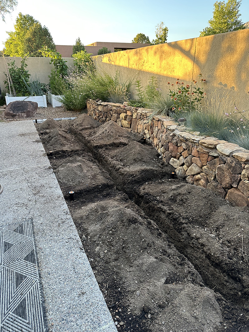 Dug up irrigation trenches