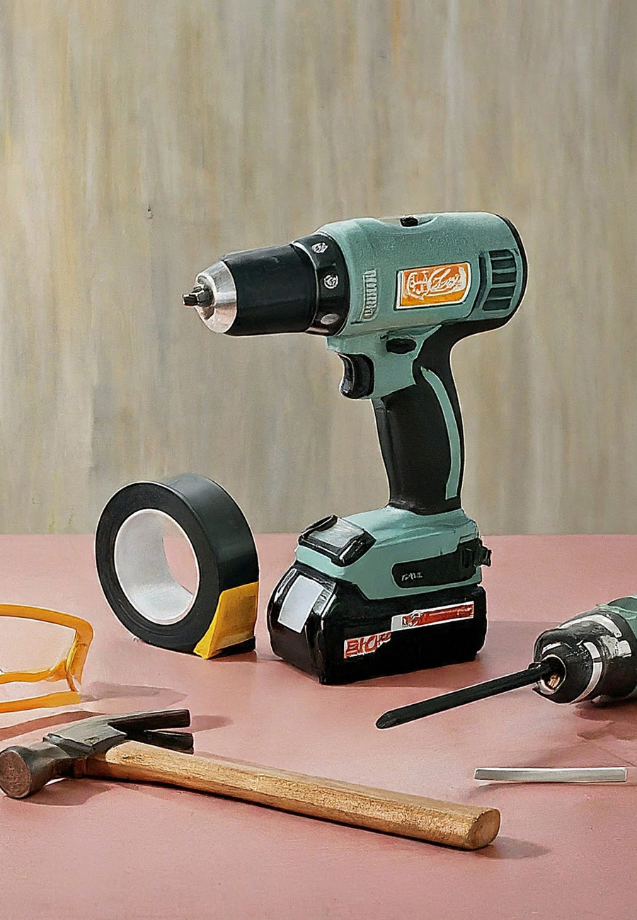 DIY hammer, cordless drill, duct tape