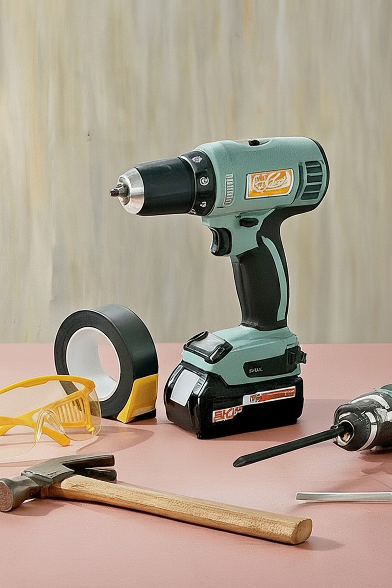 DIY hammer, cordless drill, duct tape
