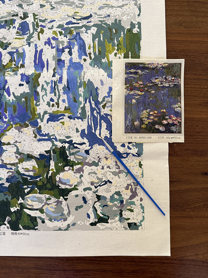 Blues, greens and purples of Water Lillies paint by number kit