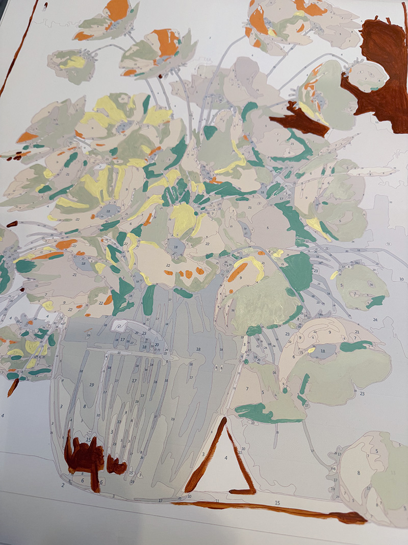 Paint by number of poppy flowers in a vase